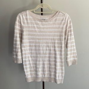Old Navy Striped Cream/White 3/4 Sleeve Sweater